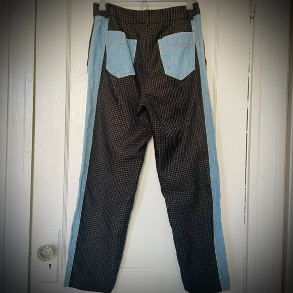 SJYP Designer Denim Lined Side Stripe Houndstooth Pants (size S) - Picture 7 of 10